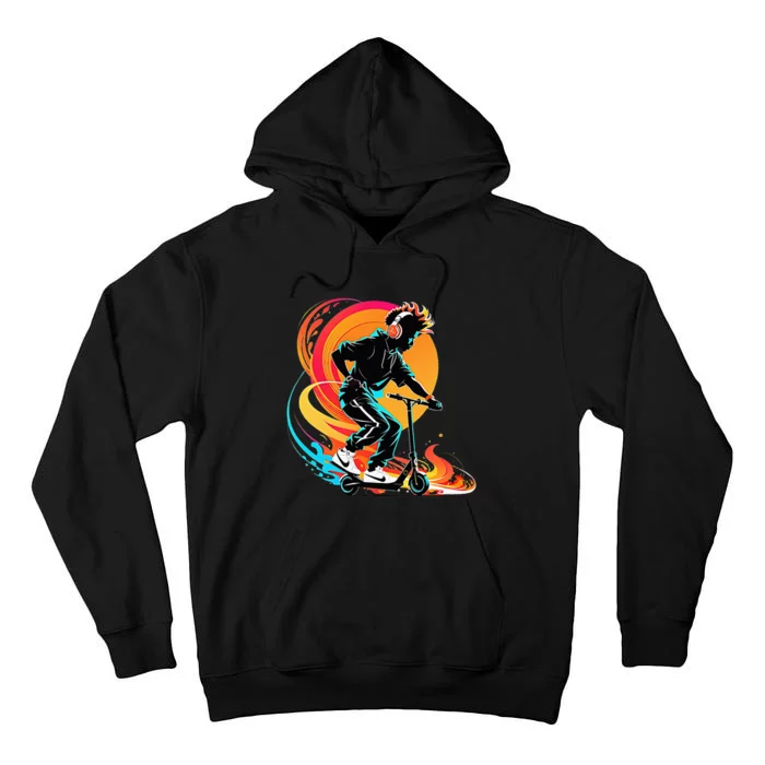 Hip Hop Urban On Scooter Flames Tall Hoodie