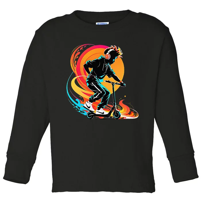 Hip Hop Urban On Scooter Flames Toddler Long Sleeve Shirt