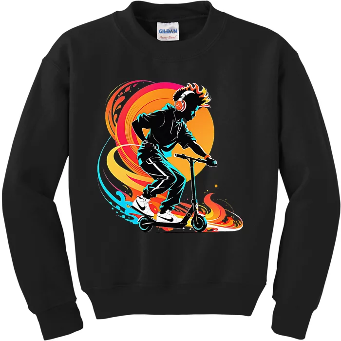 Hip Hop Urban On Scooter Flames Kids Sweatshirt