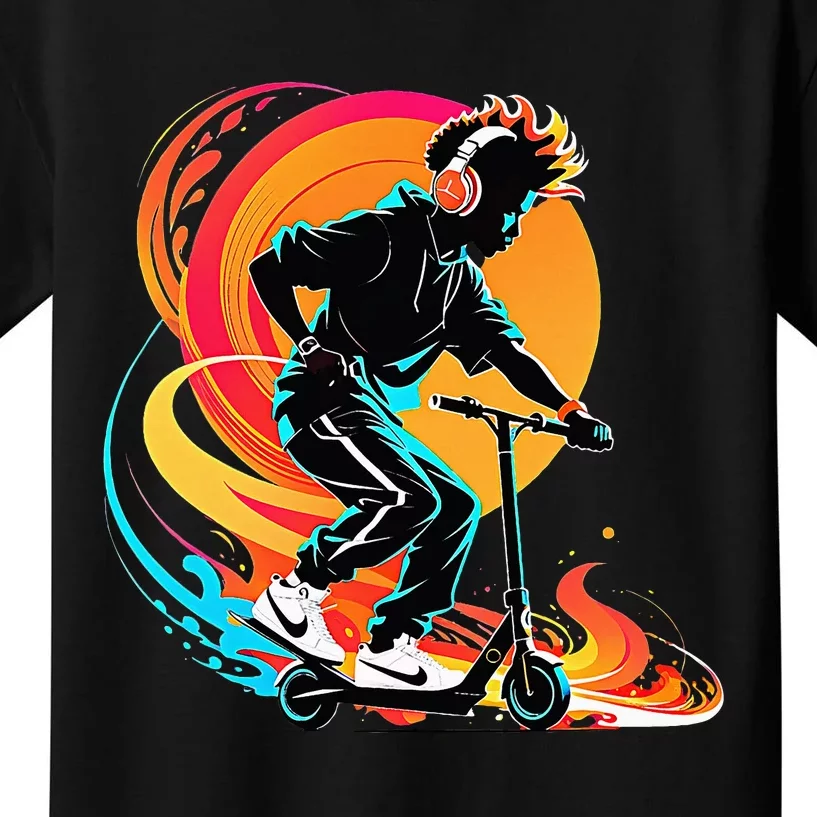 Hip Hop Urban On Scooter Flames Kids T-Shirt