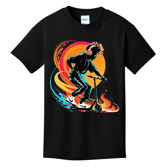 Hip Hop Urban On Scooter Flames Kids T-Shirt