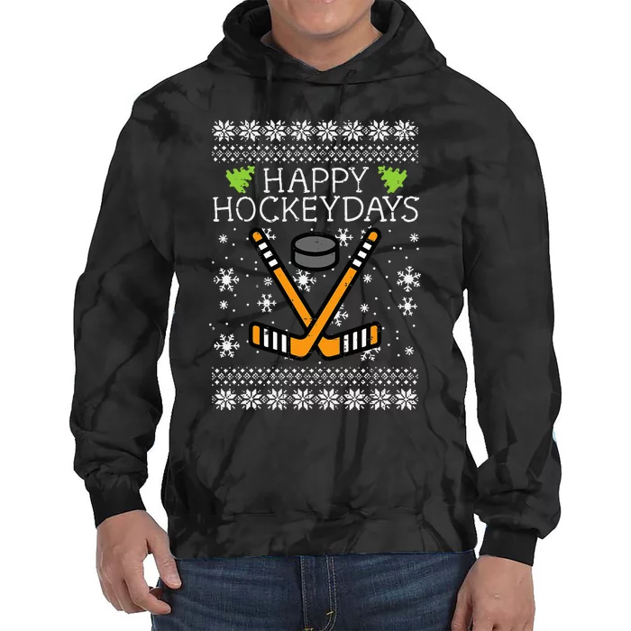 Happy Hockeydays Ugly Christmas Xmas Hockey Tie Dye Hoodie