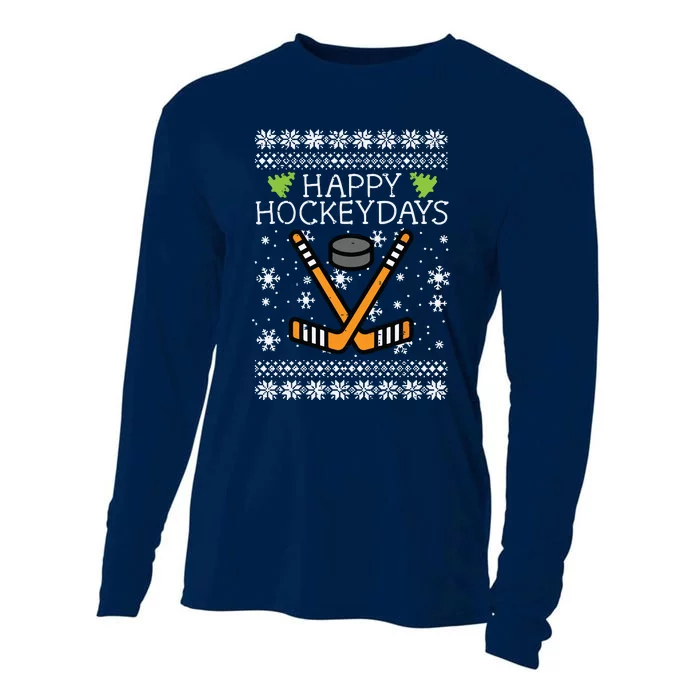 Happy Hockeydays Ugly Christmas Xmas Hockey Cooling Performance Long Sleeve Crew