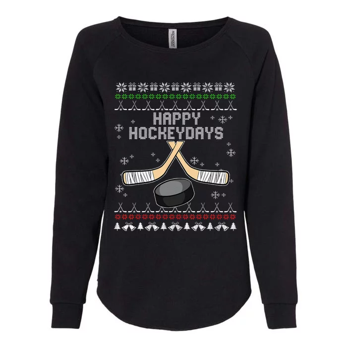 Happy Hockeydays Ugly Christmas Pajama Cool Hockey Pun XMas Womens California Wash Sweatshirt