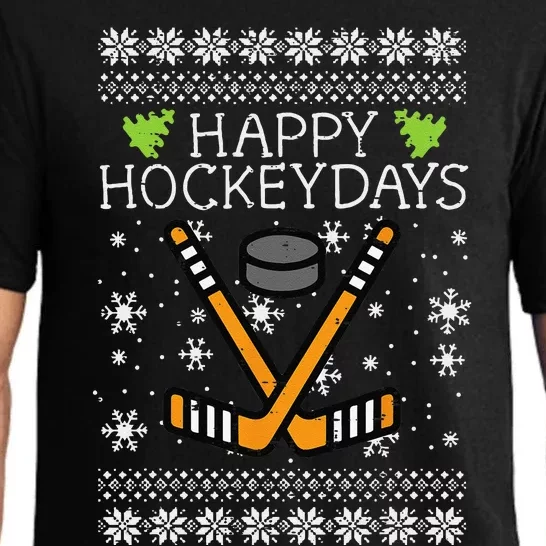 Happy Hockeydays Ugly Christmas Xmas Hockey Funny Pajama Set