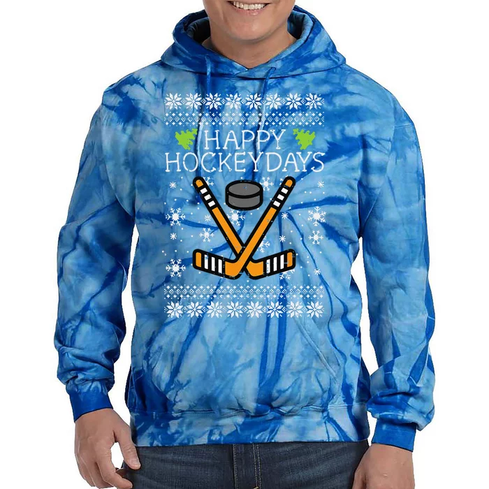 Happy Hockeydays Ugly Christmas Xmas Hockey Funny Tie Dye Hoodie