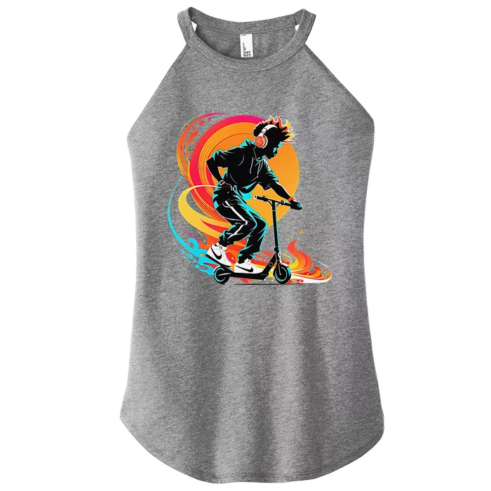 Hip Hop Urban On Scooter Flames For Women’s Perfect Tri Rocker Tank