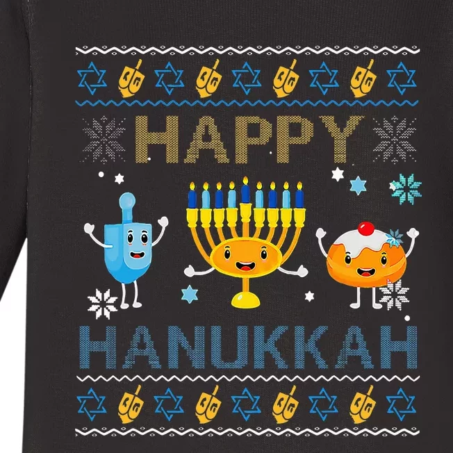 Happy Hanukkah Ugly Sweater Funny Gift Hanukkah Baby Long Sleeve Bodysuit