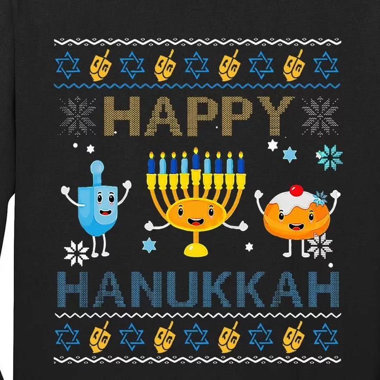 Happy Hanukkah Ugly Sweater Funny Gift Hanukkah Tall Long Sleeve T-Shirt