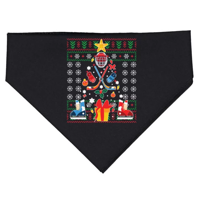 Happy Hockeydays Ugly Christmas Xmas Hockey Gift USA-Made Doggie Bandana