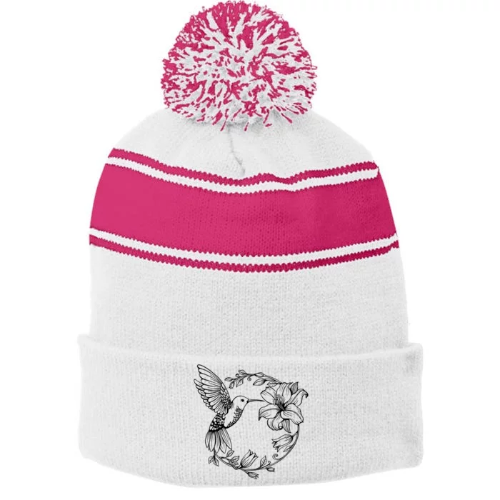 Hummingbird Stripe Pom Pom Beanie