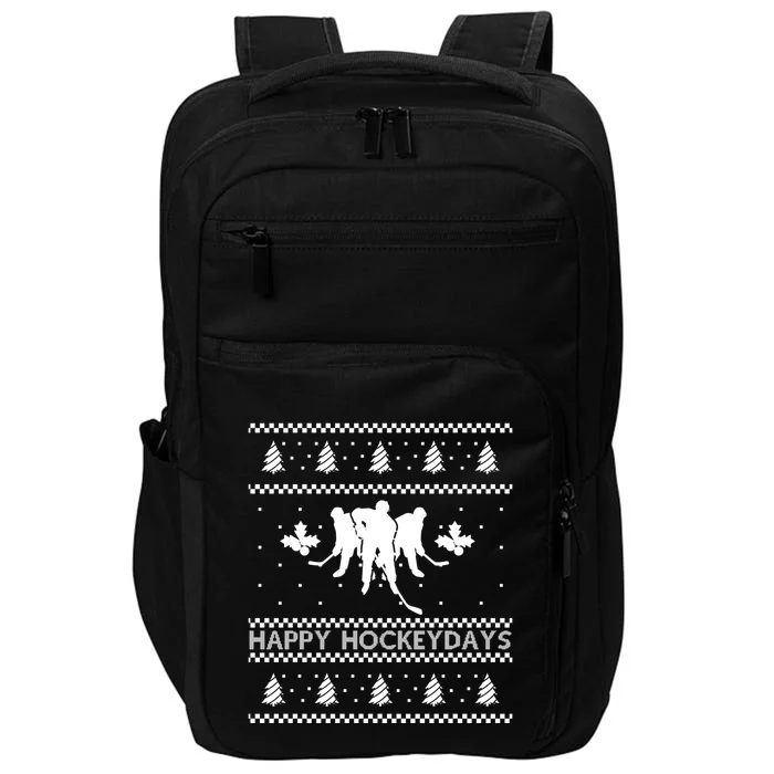 Happy Hockeydays Ugly Christmas Ice Hockey Player Hockey Funny Gift Impact Tech Backpack