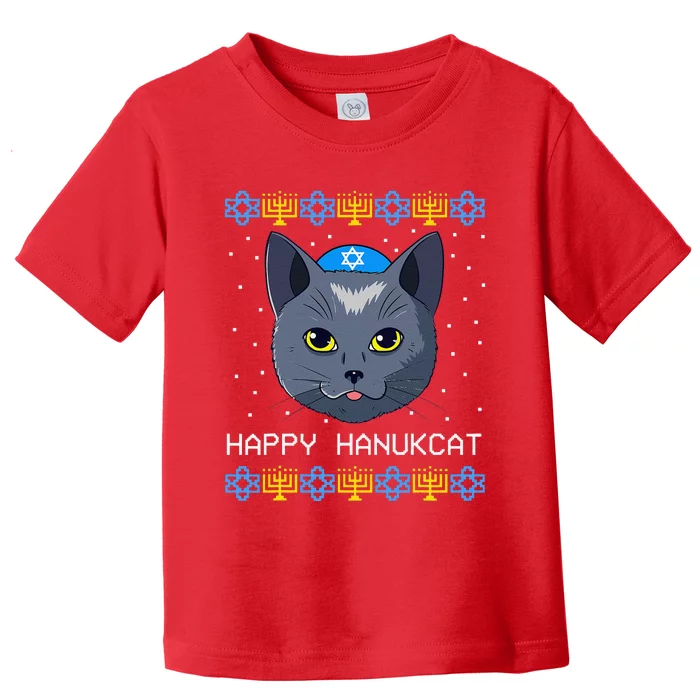 Happy Hanukcat Ugly Hanukkah Sweater Cat Chanukah Jewish Toddler T-Shirt