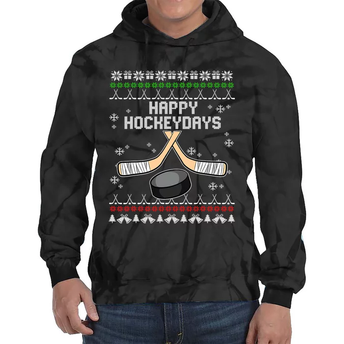 Happy Hockeydays Ugly Christmas Pajama Cool Hockey Pun X Mas Tie Dye Hoodie