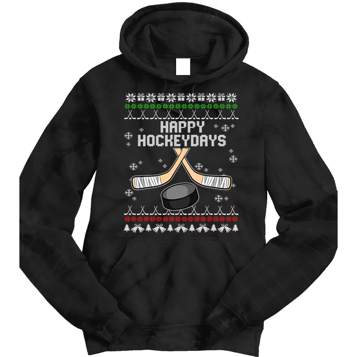 Happy Hockeydays Ugly Christmas Pajama Cool Hockey Pun X Mas Tie Dye Hoodie