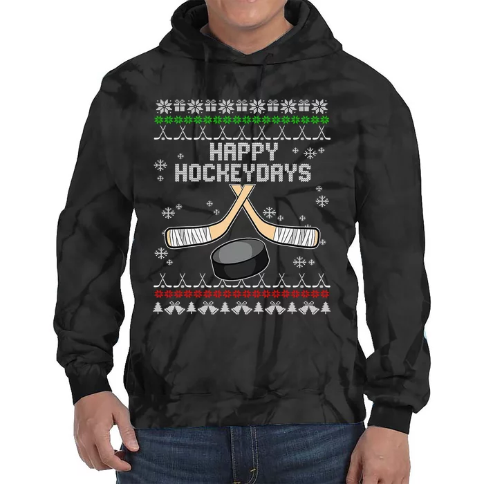 Happy Hockeydays Ugly Christmas Sweater Hockey Tie Dye Hoodie