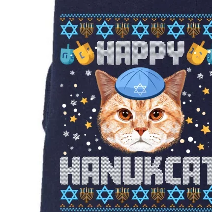 Happy Hanukcat Ugly Hanukkah Sweater Cat Chanukah Jewish Doggie 3-End Fleece Hoodie