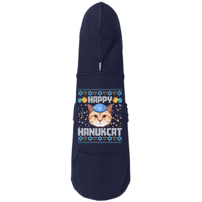 Happy Hanukcat Ugly Hanukkah Sweater Cat Chanukah Jewish Doggie 3-End Fleece Hoodie