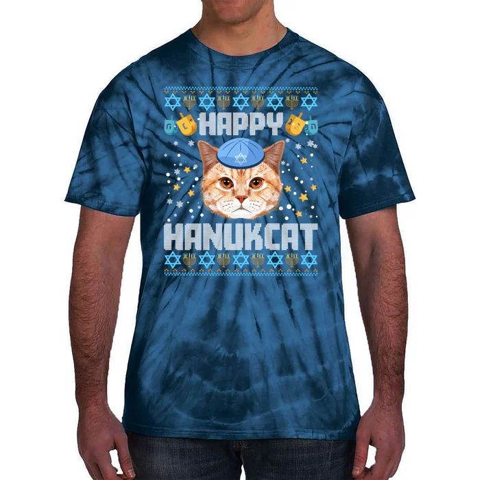 Happy Hanukcat Ugly Hanukkah Sweater Cat Chanukah Jewish Tie-Dye T-Shirt