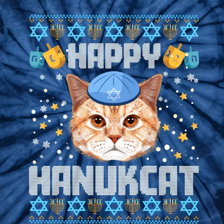 Happy Hanukcat Ugly Hanukkah Sweater Cat Chanukah Jewish Tie-Dye T-Shirt