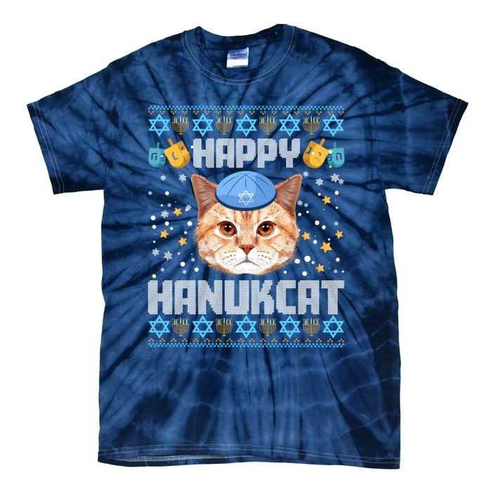 Happy Hanukcat Ugly Hanukkah Sweater Cat Chanukah Jewish Tie-Dye T-Shirt