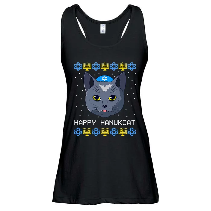 Happy Hanukcat Ugly Hanukkah Sweater Cat Chanukah Jewish Ladies Essential Flowy Tank