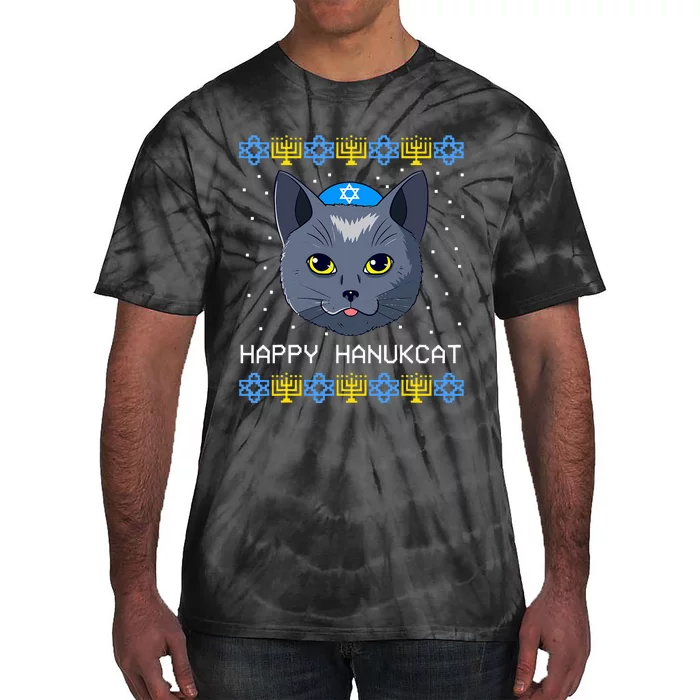 Happy Hanukcat Ugly Hanukkah Sweater Cat Chanukah Jewish Tie-Dye T-Shirt