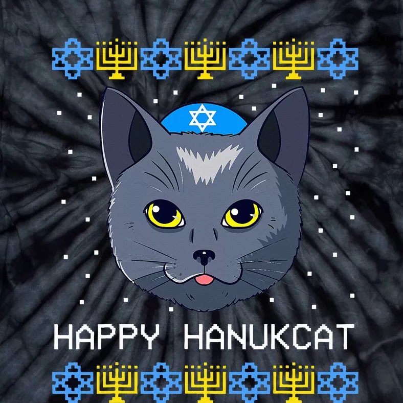 Happy Hanukcat Ugly Hanukkah Sweater Cat Chanukah Jewish Tie-Dye T-Shirt