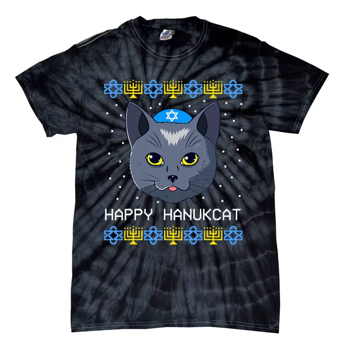 Happy Hanukcat Ugly Hanukkah Sweater Cat Chanukah Jewish Tie-Dye T-Shirt