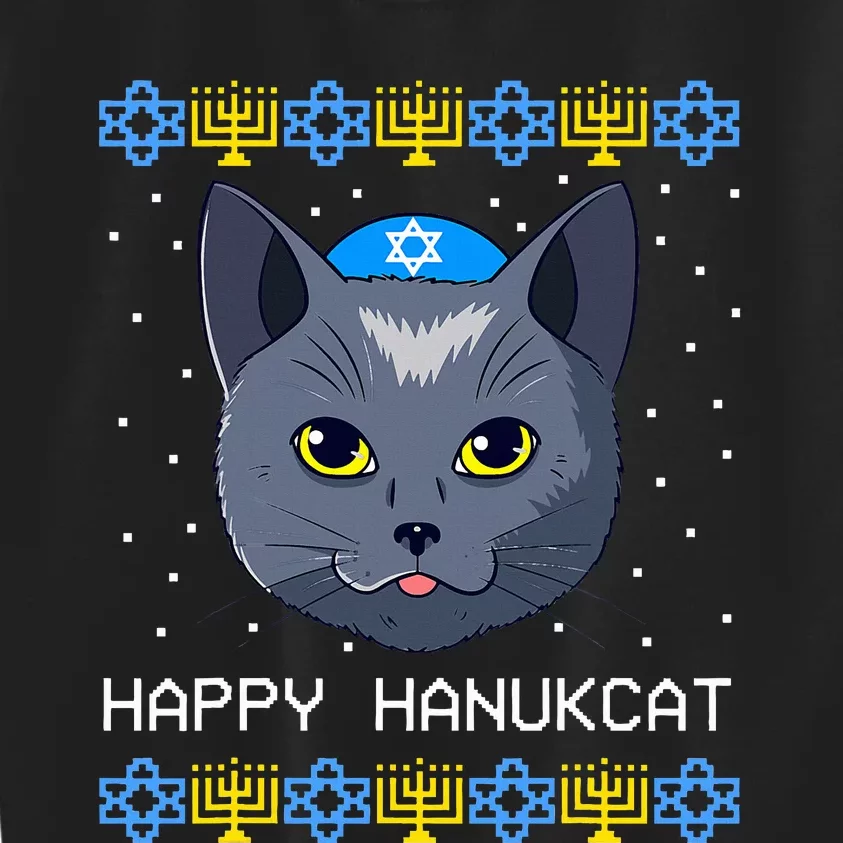 Happy Hanukcat Ugly Hanukkah Sweater Cat Chanukah Jewish Kids Sweatshirt