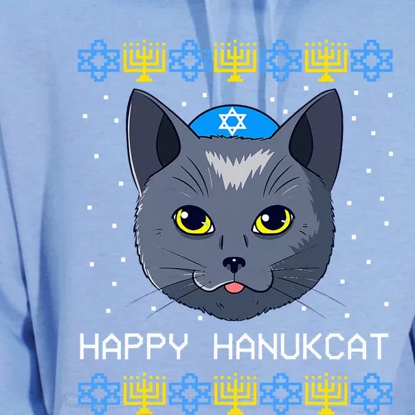 Happy Hanukcat Ugly Hanukkah Sweater Cat Chanukah Jewish Unisex Surf Hoodie