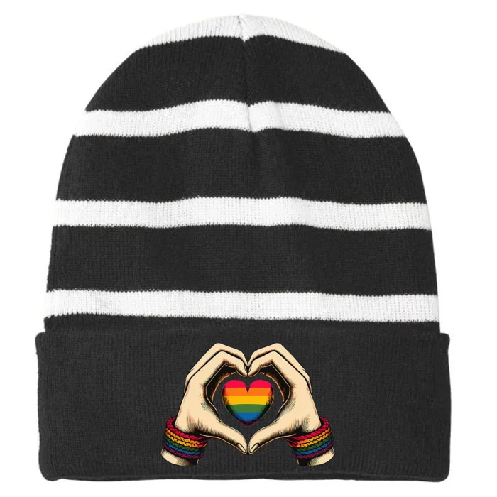 Hands Heart Unity Rainbow Pride Stuff Flag Transsexual Lgbt Striped Beanie with Solid Band