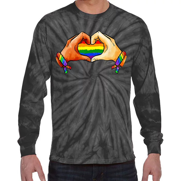 Hand Heart Unity Pride LGBTQ Rainbow Flag LGBT Pride Ally Tie-Dye Long Sleeve Shirt