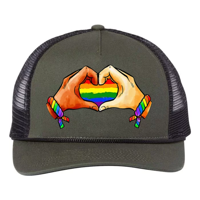 Hand Heart Unity Pride LGBTQ Rainbow Flag LGBT Pride Ally Retro Rope Trucker Hat Cap