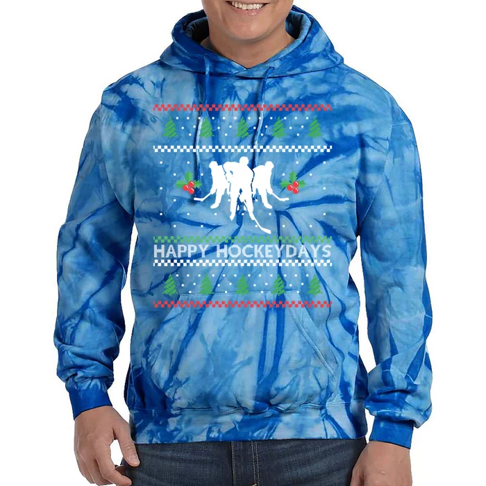 Happy Hockeydays Ugly Christmas Ice Hockey Player Hockey Gift Tie Dye Hoodie