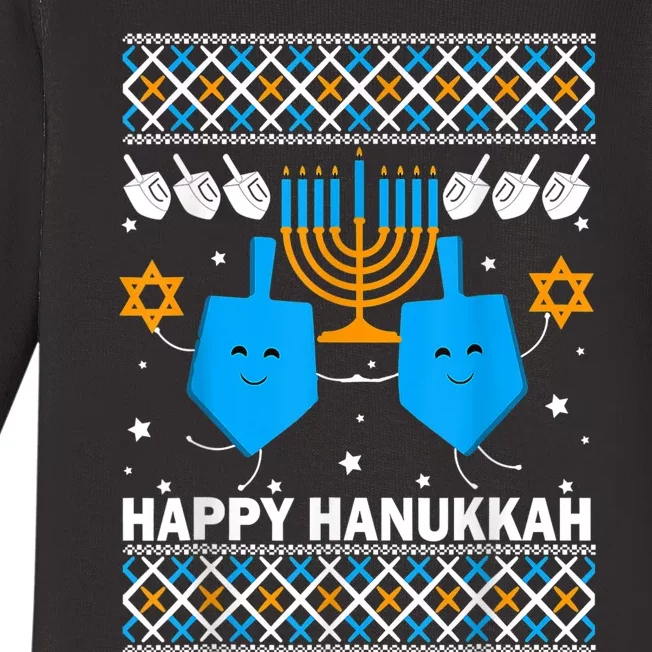 Happy Hanukkah Ugly Sweater Chanukah Jewish Christmas Gifts Baby Long Sleeve Bodysuit