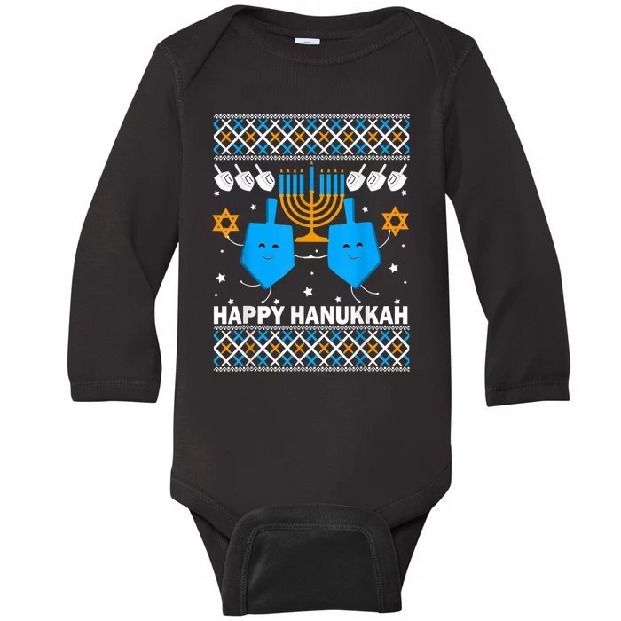 Happy Hanukkah Ugly Sweater Chanukah Jewish Christmas Gifts Baby Long Sleeve Bodysuit