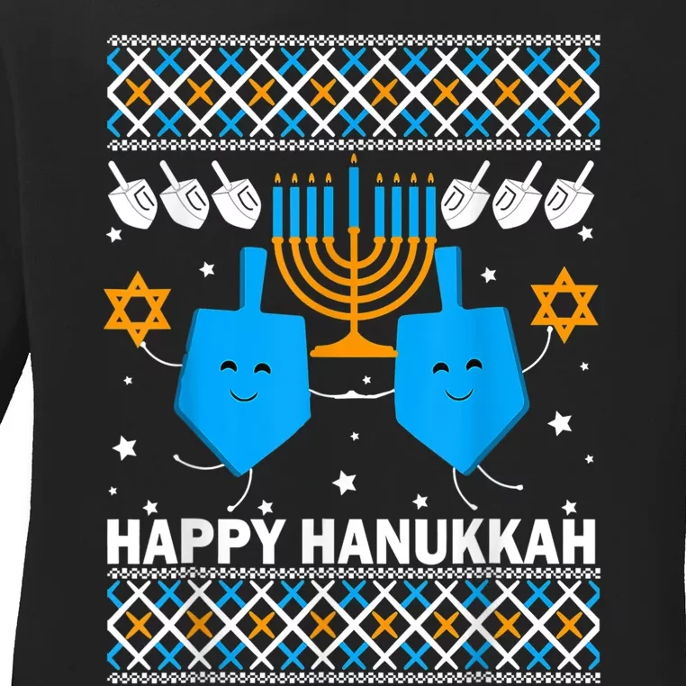 Happy Hanukkah Ugly Sweater Chanukah Jewish Christmas Gifts Ladies Long Sleeve Shirt