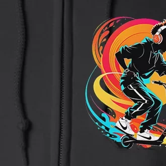 Hip Hop Urban On Scooter Flames For Full Zip Hoodie