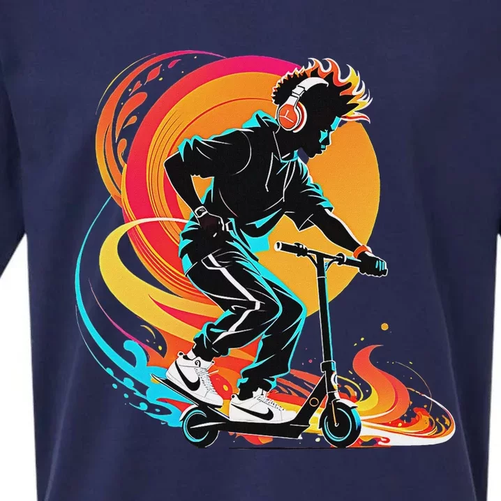 Hip Hop Urban On Scooter Flames For Sueded Cloud Jersey T-Shirt