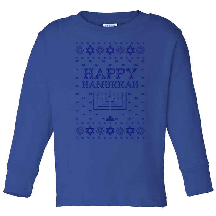 Happy Hanukkah Ugly Sweater Gift Toddler Long Sleeve Shirt