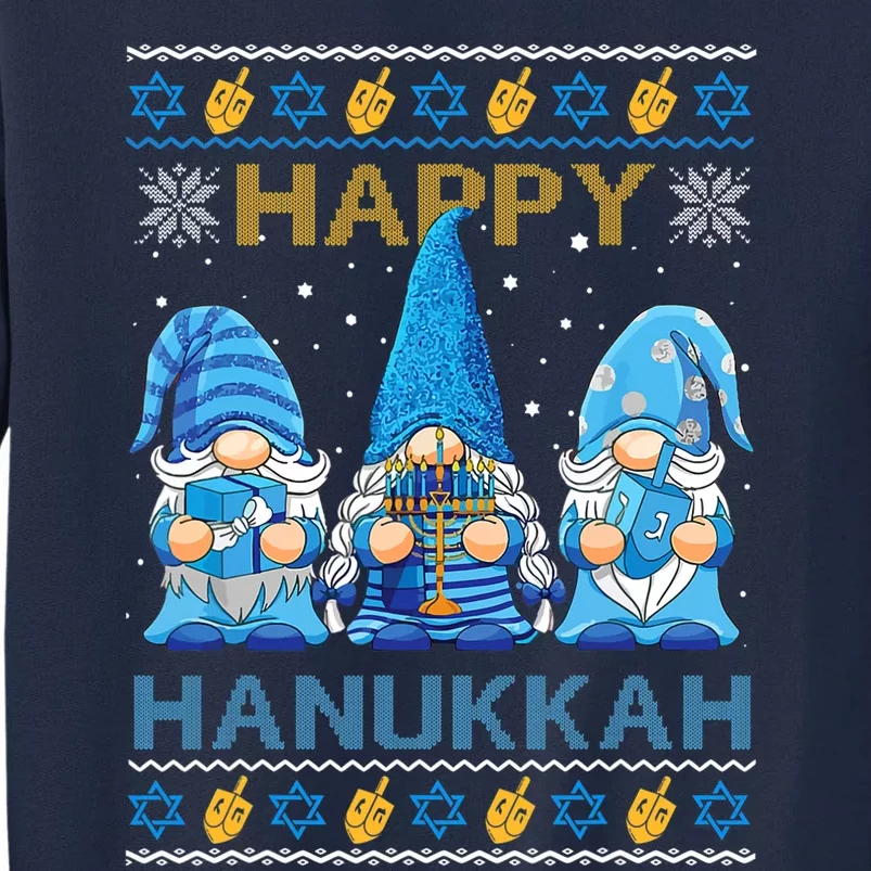 Happy Hanukkah Ugly Christmas Gnome Gnomies Menorah Dreidel Tall Sweatshirt