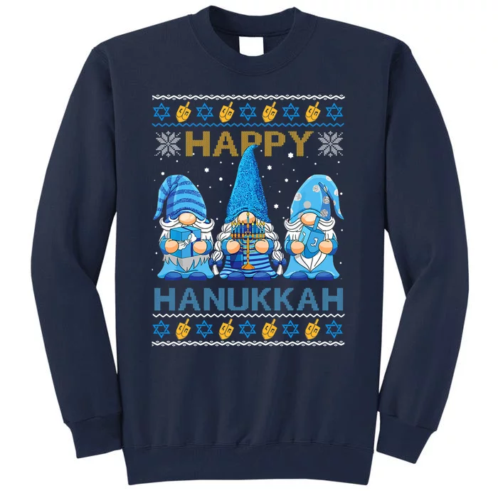 Happy Hanukkah Ugly Christmas Gnome Gnomies Menorah Dreidel Tall Sweatshirt