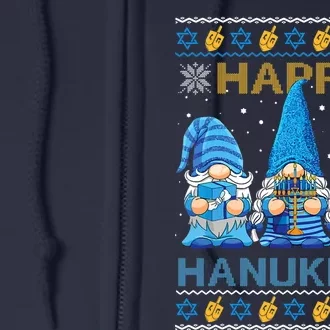 Happy Hanukkah Ugly Christmas Gnome Gnomies Menorah Dreidel Full Zip Hoodie