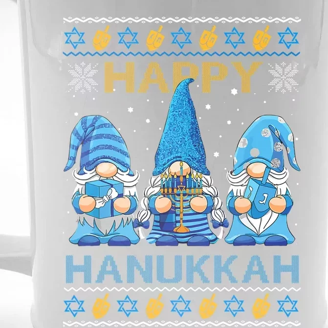 Happy Hanukkah Ugly Christmas Gnome Gnomies Menorah Dreidel Front & Back Beer Stein