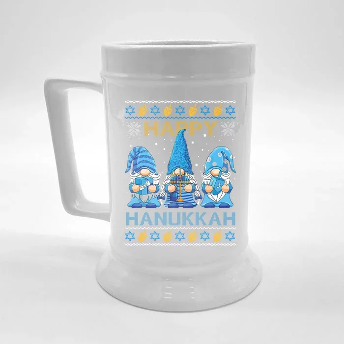 Happy Hanukkah Ugly Christmas Gnome Gnomies Menorah Dreidel Front & Back Beer Stein