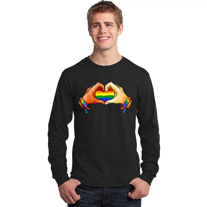 Hand Heart Unity Pride LGBTQ Rainbow Flag LGBT Pride Ally Long Sleeve Shirt