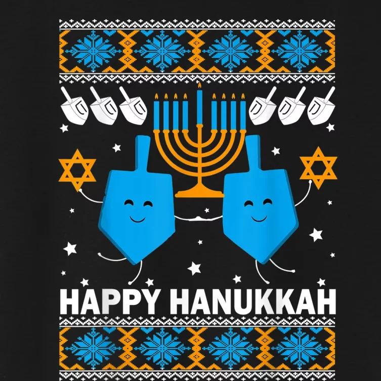 Happy Hanukkah Ugly Sweater Chanukah Jewish Christmas Gifts Women's Crop Top Tee