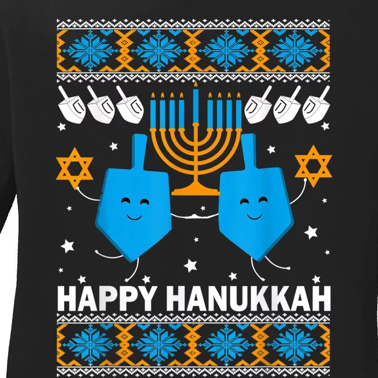 Happy Hanukkah Ugly Sweater Chanukah Jewish Christmas Gifts Ladies Long Sleeve Shirt