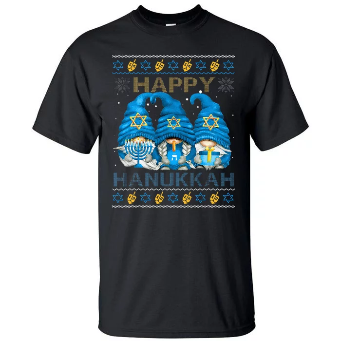 Happy Hanukkah Ugly Hanukkah Sweater Gnomes Chanukah Jewish Tall T-Shirt